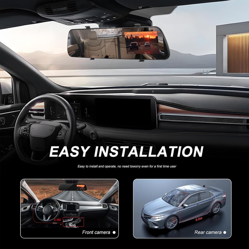 SIXWIN Mirror Dash Cam Front and Rear Dash Car Camera 4 inch 1080P IPS Screen Rear View Mirror Dash Cam Mount with Loop Recording Motion Detection Reverse Assistance - Image 4